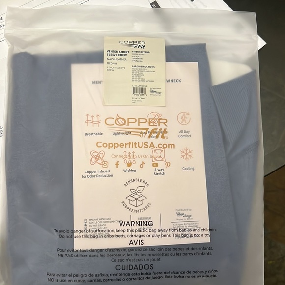 Copper Fit Men’s Short Sleeve Ultra Performance Crew Neck Shirt in Navy Heather - Picture 7 of 7